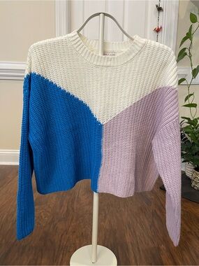 Sincerely Jules White Blue Purple Color Block Sweater Size Medium